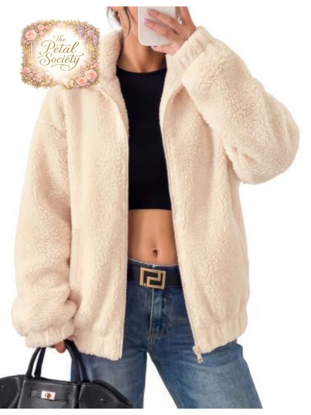 Sherpa Fleece Jacket Full Zip Fuzzy Coat with Pockets Oversized Teddy